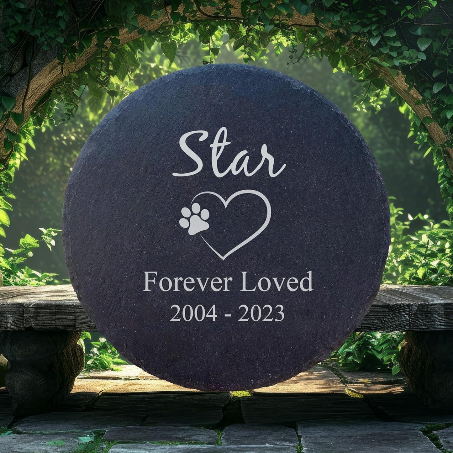 Personalized Pet Memorial Stone for Dogs and Cats | Custom Laser-Etched Weatherproof Garden Grave Marker | Natural Stone Bereavement Headstone Sympathy Gift | 4, 6, 10, or 12 Inch Heart or Circle Shape (A4)-VerdiqueGarden