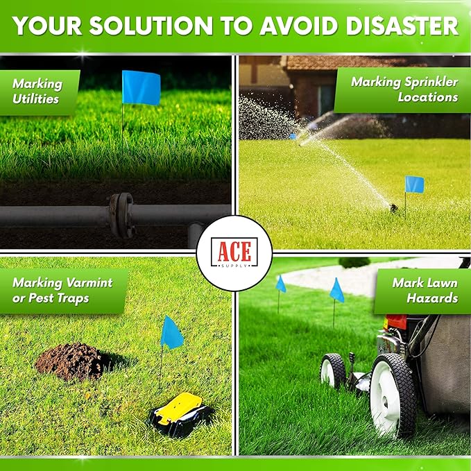 Blue Marking Flags 100 Pack - 4x5x15 Inch Blue Yard Flags - Markers For Lawn, Irrigation, Landscaping, Survey & Sprinkler Head Marking-VerdiqueGarden