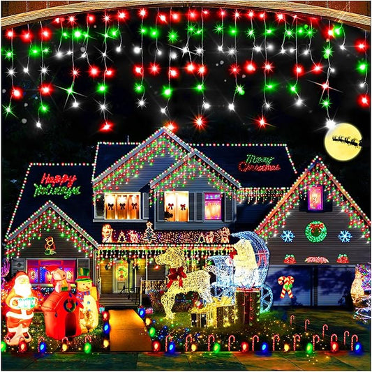Hezbjiti Outdoor Christmas Lights, 400LED 33FT LED Fairy String Lights with 8 Modes and 75 Drops for Eaves, Party, Yard, Garden Decor-VerdiqueGarden