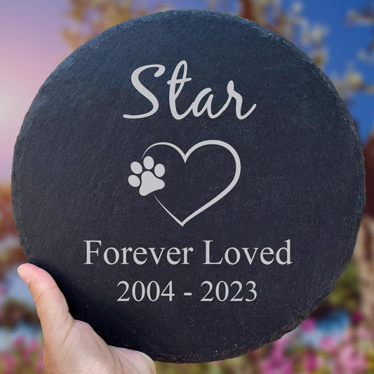 Personalized Pet Memorial Stone for Dogs and Cats | Custom Laser-Etched Weatherproof Garden Grave Marker | Natural Stone Bereavement Headstone Sympathy Gift | 4, 6, 10, or 12 Inch Heart or Circle Shape (A4)-VerdiqueGarden