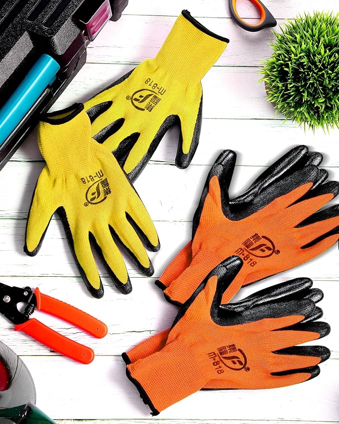 Nuogo 48 Pairs Gardening Gloves for Men Women Rubber Coated Safety Work Gloves Bulk for Gardening Construction Work-VerdiqueGarden