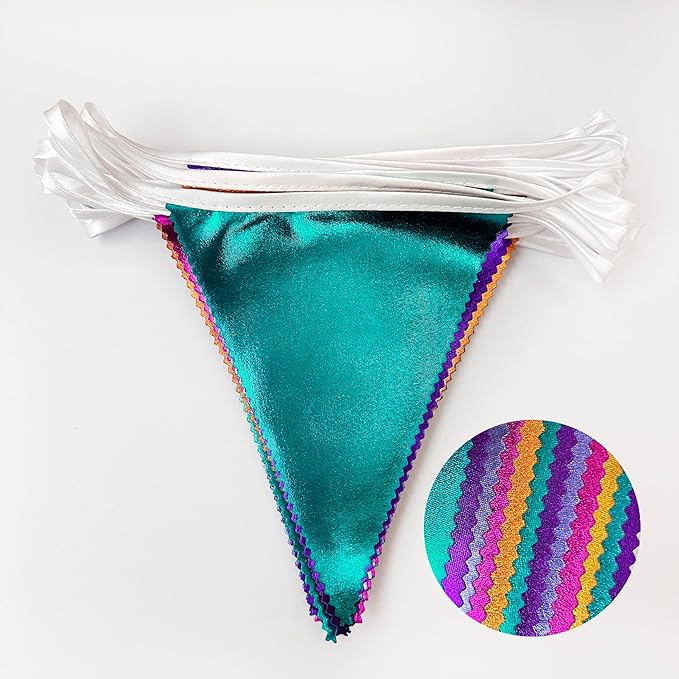 Colorful Party Decorations Hot Pink Teal Purple Metallic Fabric Triangle Pennant Banner Flag Bunting for Fiesta Carnival Rainbow Multi-color Birthday Wedding Baby Shower Holiday Outdoor Party Supplies-VerdiqueGarden