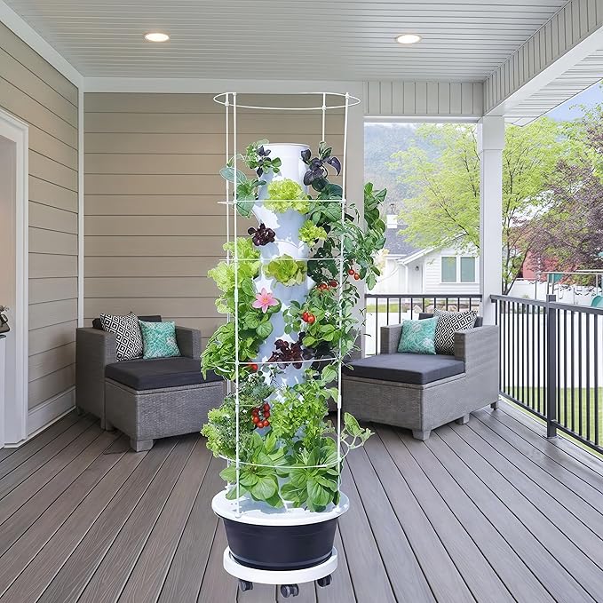 Hydroponic System Kit, Hydroponic Vertical Garden, Lettuce & Herb Starter Kit, with 36 Plant Holes, 9-Tier Indoor Outdoor Growing Tower with Climbing Trellis and Timer-VerdiqueGarden