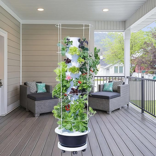 Hydroponic System Kit, Hydroponic Vertical Garden, Lettuce & Herb Starter Kit, with 36 Plant Holes, 9-Tier Indoor Outdoor Growing Tower with Climbing Trellis and Timer-VerdiqueGarden