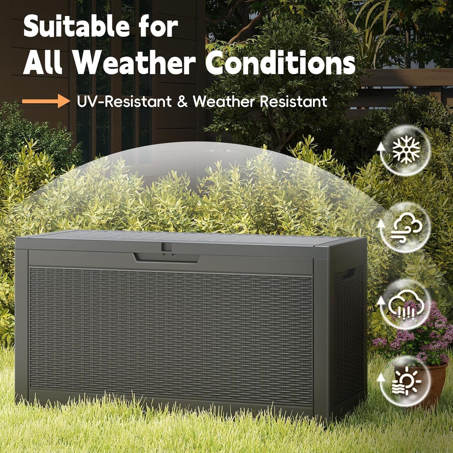 Outdoor Storage Box, 60 Gallon Waterproof Resin Deck Box, Storage Bin for Package Delivery, Patio Furniture Cushion, Garden Tools, Pool Accessories, Weatherproof and UV Resistant, Black-VerdiqueGarden