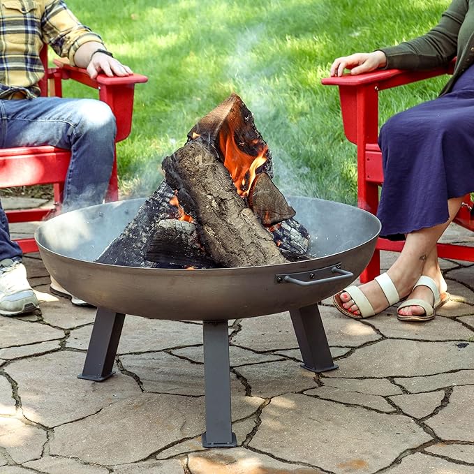Sunnydaze 30-Inch Cast Iron Heavy-Duty Fire Pit for Outside - Wood-Burning Outdoor Fire Pit Bowl with Handles - Steel Finish-VerdiqueGarden
