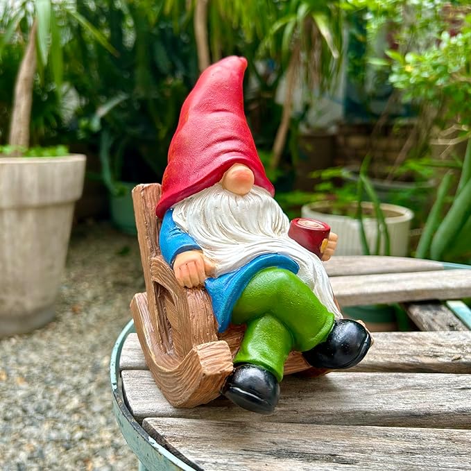 Drinking Coffee Faceless Garden Gnome Statue Decoration 7.1" Figurine Ornament for Indoor Outdoor Home Patio Yard Lawn-VerdiqueGarden