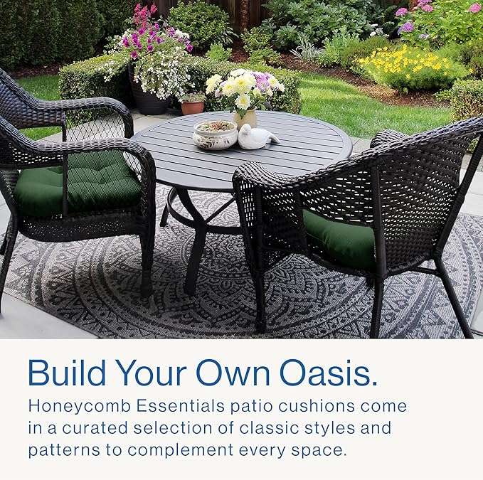 Honeycomb Outdoor Essentials Set of 2 Tufted Seat Pads, 19 x 18, Hampton Texture Navy Dining Chair Cushions for Patio Furniture-VerdiqueGarden