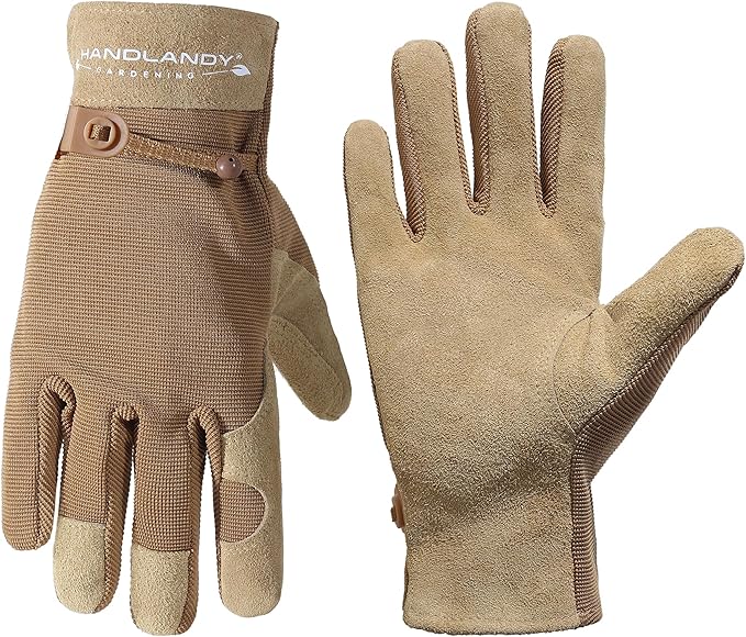 HLDD HANDLANDY Work Gloves for Women and Ladies, Leather Gardening Gloves Flexible Mechanic Working Gloves-VerdiqueGarden