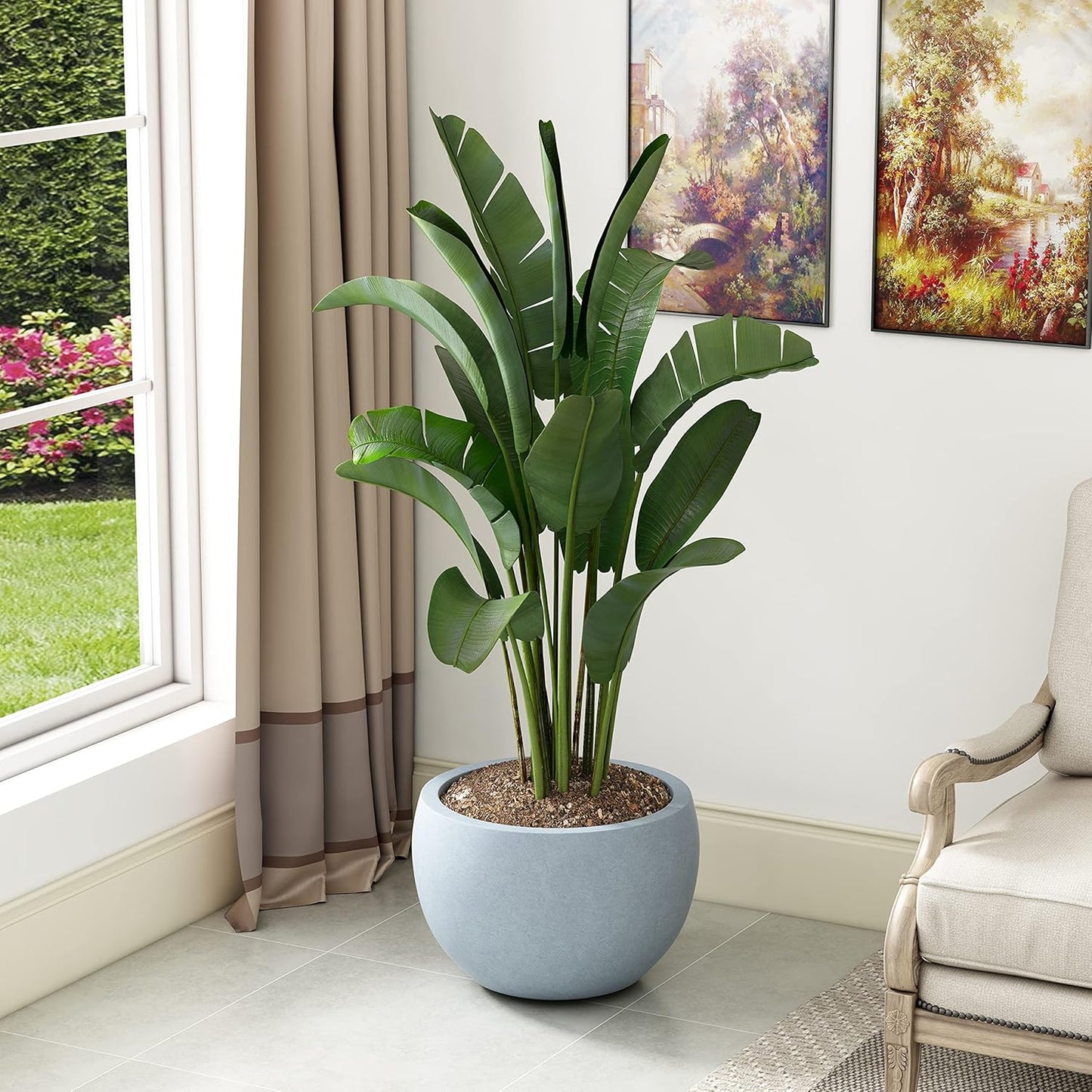 Kante 11.8" Dia Round Concrete Planter, Outdoor/Indoor Large Bowl Plant Pots with Drainage Hole and Rubber Plug for Garden Patio Balcony Home, Gray-VerdiqueGarden