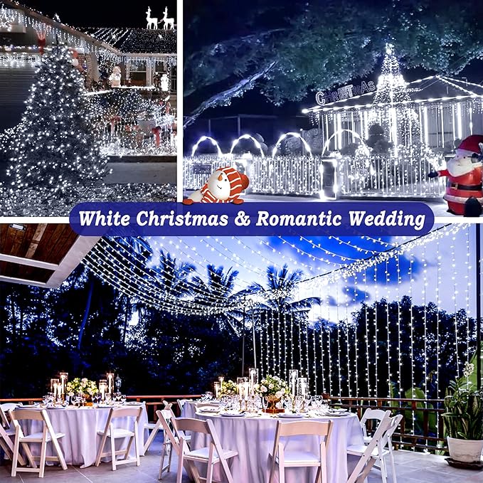 KNONEW 403FT 1000 LED Christmas Lights Outdoor String Light 8 Modes & Timer Fairy Lighting Plug in Waterproof for Xmas Yard Tree Wedding Party Holiday Decorations (Cool White)-VerdiqueGarden