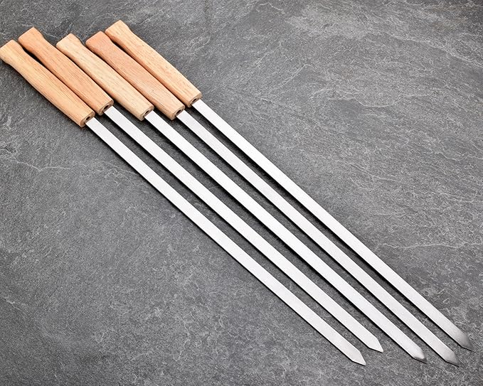 17-Inch Long Flat BBQ Skewers, HONSHEN Brazilian-style Stainless Steel 3/8 Inch Wide Blade with hardwood Handle barbecue skewers for Grilling Meat,Chicken,Shrimp,Vegetables-Set of 12-VerdiqueGarden