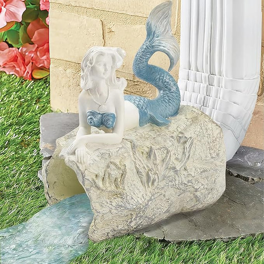 Mermaid Statue Garden Rain Downspout Diverter, Decorative Gutter Extension, Splash Block, Eco-Friendly Resin Downspout Extension,Perfect Rain Diverter for 3"x4" Downspouts (10.6 in)-VerdiqueGarden