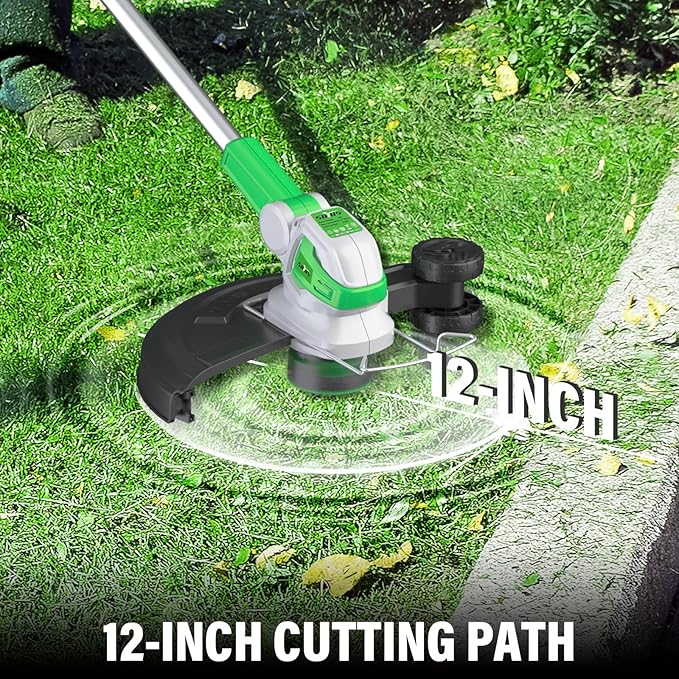SOYUS Weed Wacker 12 Inch String Trimmer Cordless 20v Electric Weed Wacker, 2 Pcs 2.0Ah Battery Powered Weed Trimmer/Edger, Lightweight Grass Trimmer with 8 Pcs Replacement Spool Trimmer Lines-VerdiqueGarden