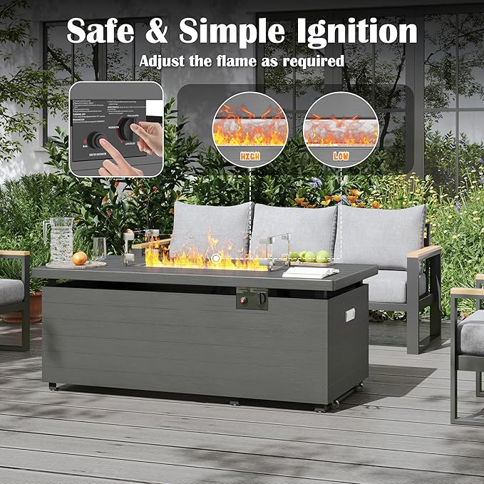 Sundale Outdoor 51 Inch Outdoor Fire Pit Table, 50,000 BTU Rectangle Propane Fire Pit with Glass Wind Guard, Rain Cover, Removable Lid, Matching with Outdoor Furniture Sets, CSA Certified, Gray-VerdiqueGarden