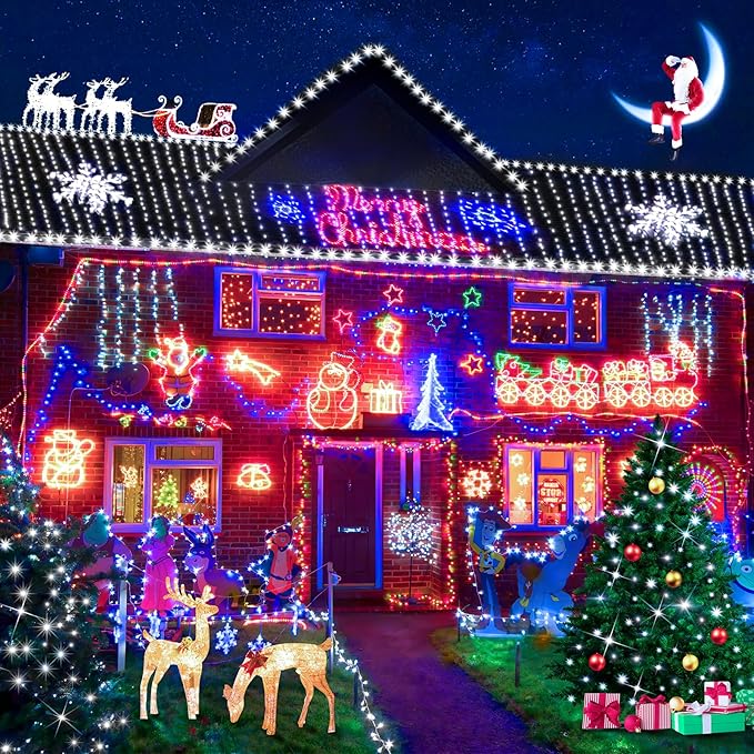 KNONEW 600ft 1500 LED Christmas String Lights Outdoor Green Wire 8 Modes & Timer Fairy Light Plug in Waterproof Patio Lights for Xmas Yard Tree Wedding Party Holiday Decorations (Cool White)-VerdiqueGarden