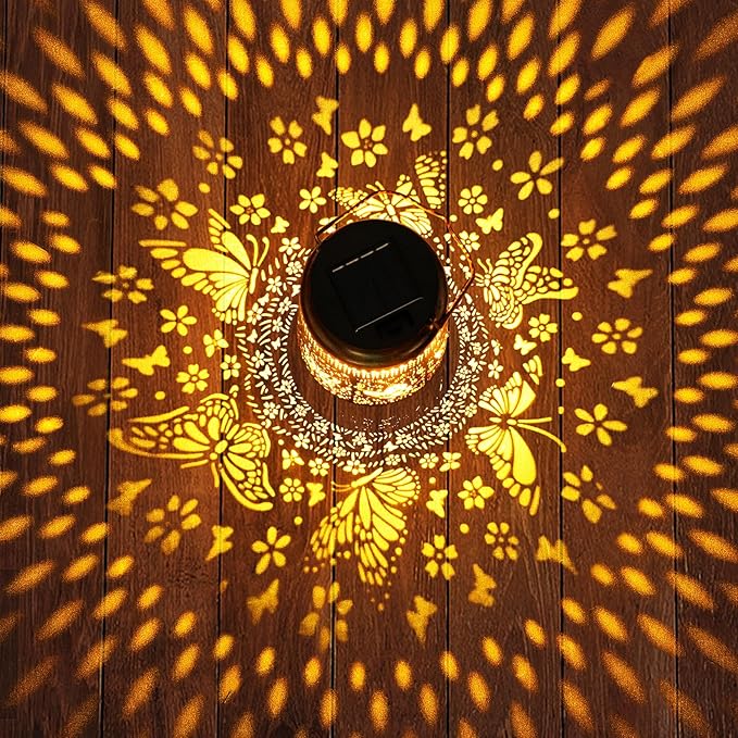 Solar Lanterns Outdoor Garden Decor Butterfly Hanging Lantern Lights, Birthday Gifts for Women Mom Grandma Waterproof Metal Solar Lights LED Decoration with Shepherd Hook for Garden Yard Patio Porch-VerdiqueGarden