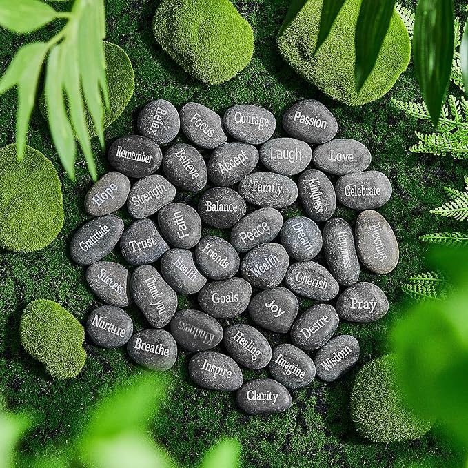 Fabbay Engraved Inspirational Stones Encouragement Motivational Rocks with Words Garden Positive Gift for Christmas Thanksgiving(Black,40 Pcs)-VerdiqueGarden