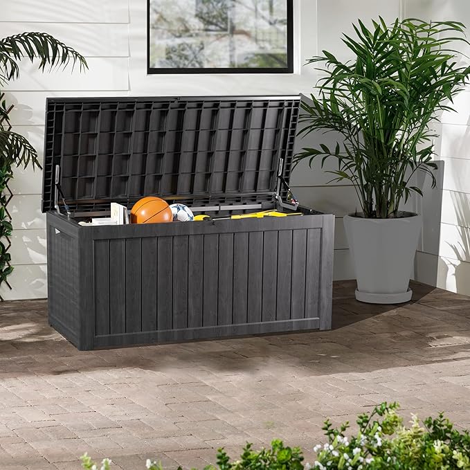 Heavy-Duty 270 Gallon Waterproof Deck Storage Box, Outdoor Storage for Garden & Patio, Lockable Resin Storage Chest for Pool Accessories, UV-Resistant, Onyx Black-VerdiqueGarden