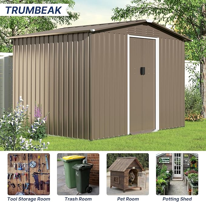 8FT x 6FT Metal Outdoor Storage Shed,Utility and Tool Shed Storage House w/Lockable Sliding Doors & Air Vent,Garden Shed for Backyard,Garden,Patio,Lawn-VerdiqueGarden