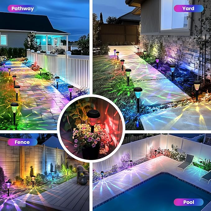 Garden Decor Solar Lights Outdoor Waterproof Outdoor Decor Solar Pathway Lights Color Changing Light for Patio Driveway Walkway Yard Backyard Lawn Landscape Decor (12 Pack)-VerdiqueGarden