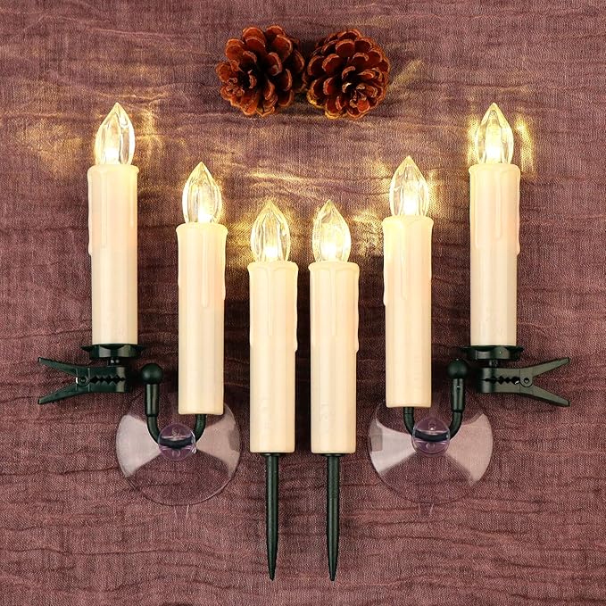 Set of 10 Ivory Flameless Window Candles, 4”H Battery Operated LED Flickering Taper Candles with Remote and Timer, Warm White Candlelight, Ideal for Chandelier/Birthday/Christmas/Party Decor-VerdiqueGarden