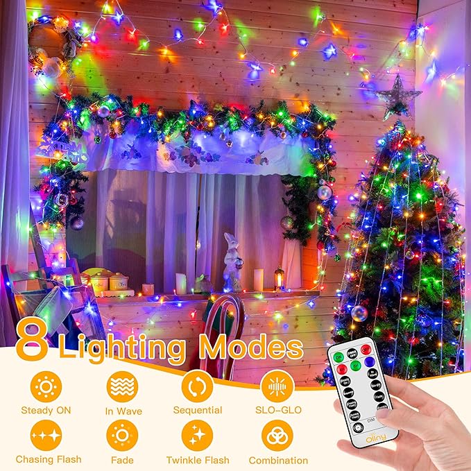 Ollny Christmas Lights Outdoor 400LED 131FT, Multicolor Fairy Lights with Remote 3 Timer, Plug in 8 Modes String Lights for Bedroom Indoor Outside House Party Xmas Decorations-VerdiqueGarden