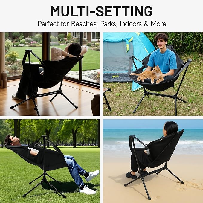 Himalaya Hammock Camping Chair, Swinging Portable Folding Camp Chairs for Adults Heavy Duty Foldable Oversized Rocker with Aluminum Alloy Frame for Outdoor Lawn，Backyard，Beach and Patio Sport-VerdiqueGarden
