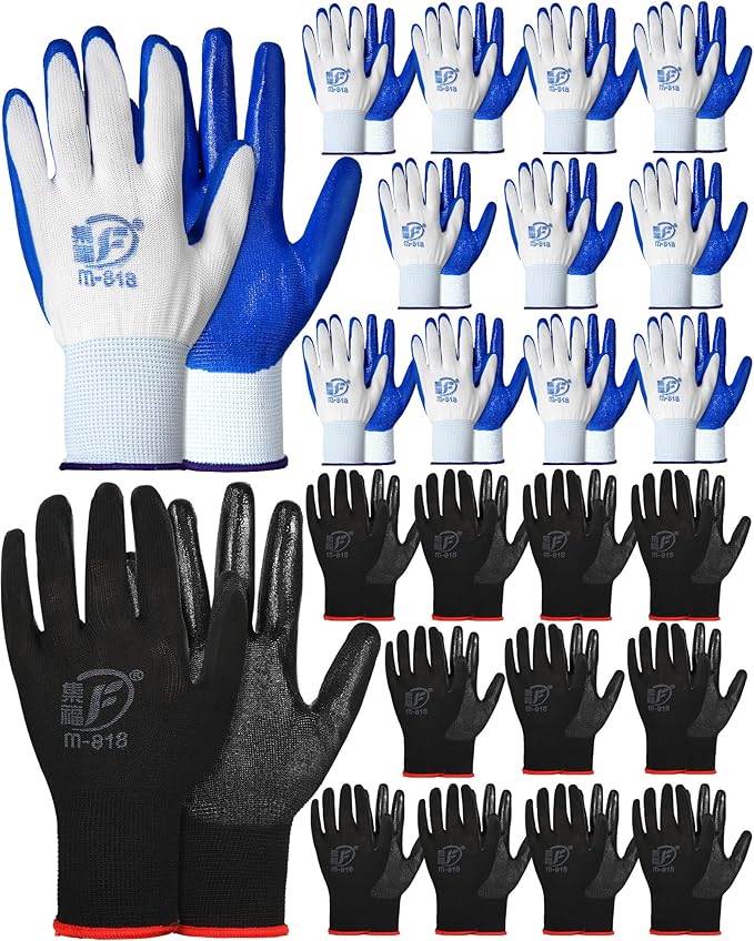 Nuogo 24 Pairs Gardening Gloves for Men Women Rubber Coated Landscaping Work Gloves Safety Work Construction-VerdiqueGarden