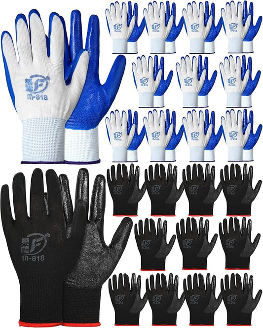 Nuogo 24 Pairs Gardening Gloves for Men Women Rubber Coated Landscaping Work Gloves Safety Work Construction-VerdiqueGarden