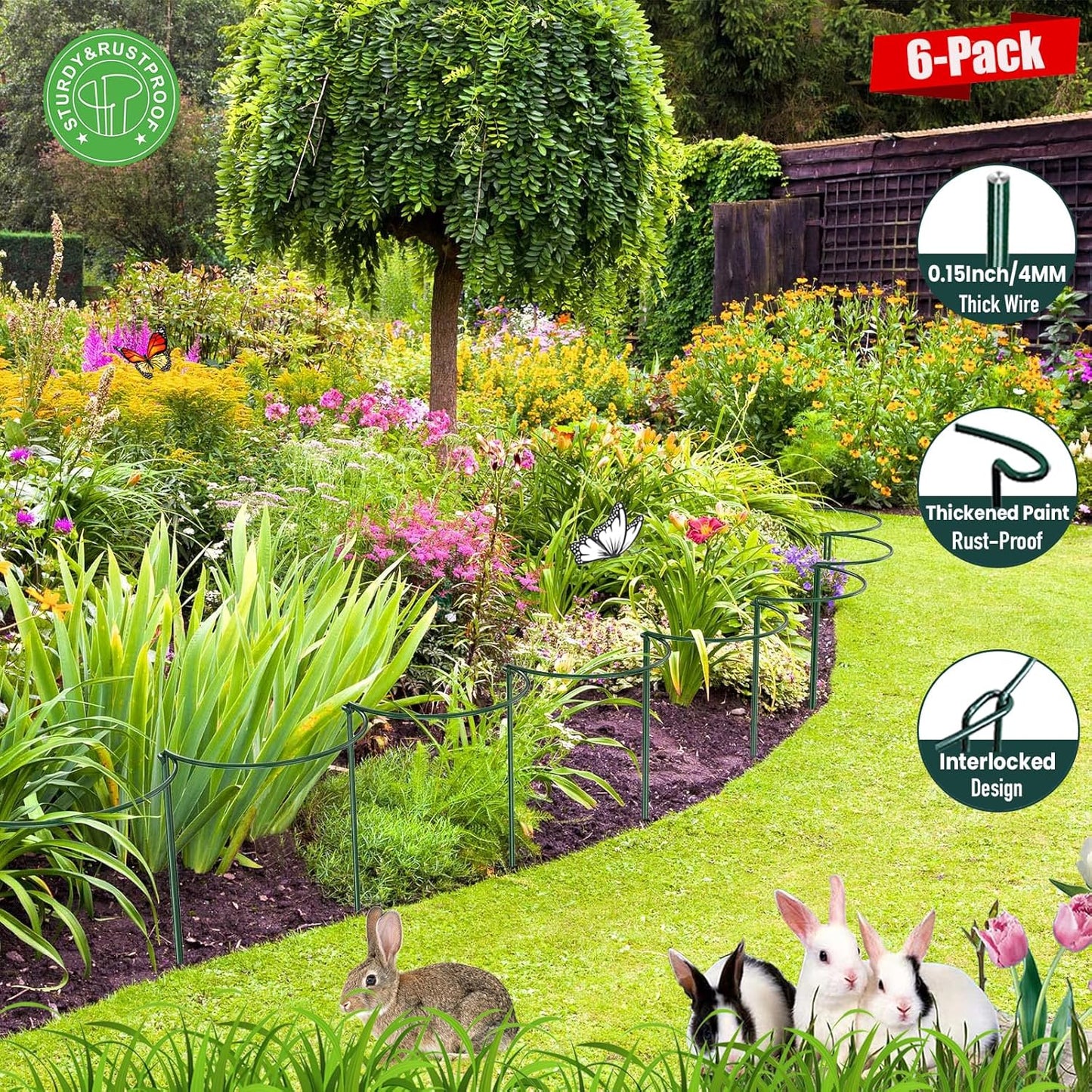 Half Round Snake Plant Support Stakes, Plant Ring for Peonies, Hydrangeas, and More - Sturdy, Rust-Proof Plant Supports for Indoor and Outdoor Potted Plants (6 Pack, 14x8Inch)-VerdiqueGarden