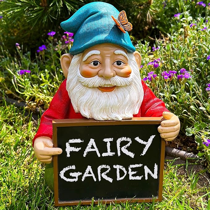 Mood Lab Garden Gnome with Chalkboard Sign - Funny Gnome Statue - 8.7 Inch Tall Lawn Figurine - for Outdoor & House Decor-VerdiqueGarden