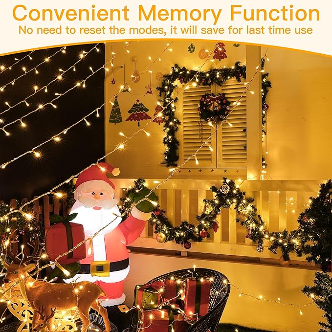 Ollny Christmas Lights Outdoor Waterproof, 1000LED 328FT Super Long String Lights with Remote 3 Timer, Plug in 8 Modes Fairy Light for Outside House Bedroom Xmas Decorations, Warm White-VerdiqueGarden