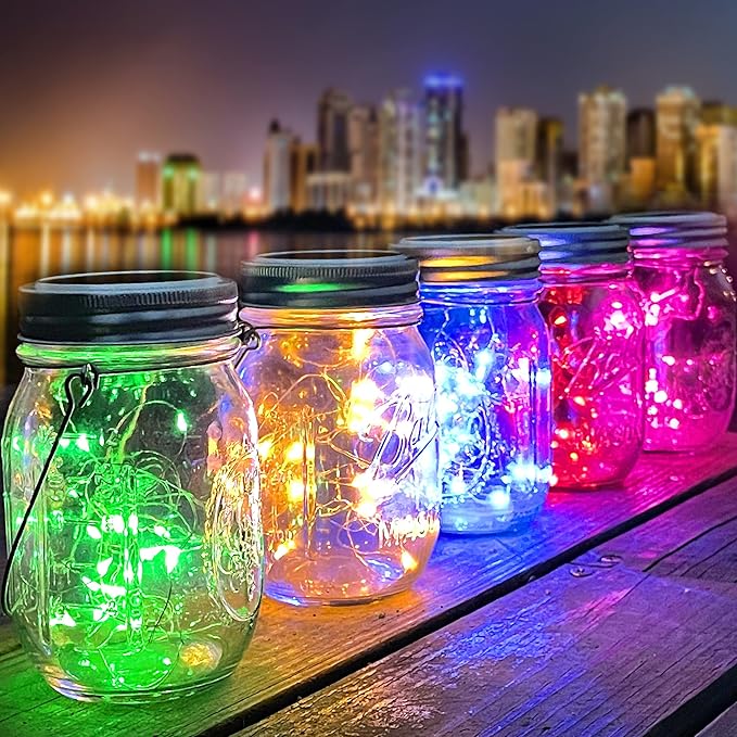 10 Pack 30 LED Solar Mason Jar Lid String Lights,Fairy Lights String Lids Lights Including 10 Pcs Hangers,for Indoor Outdoor Wedding Patio Garden Party Decorations Gift(No Jars) (5 Colors)-VerdiqueGarden