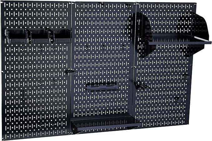 Wall Control Metal Pegboard Organizer - 4' Standard Tool Storage Kit, Black - Includes Pegboard Paper Towel Holder & Dowel Rod Shelf Assembly-VerdiqueGarden