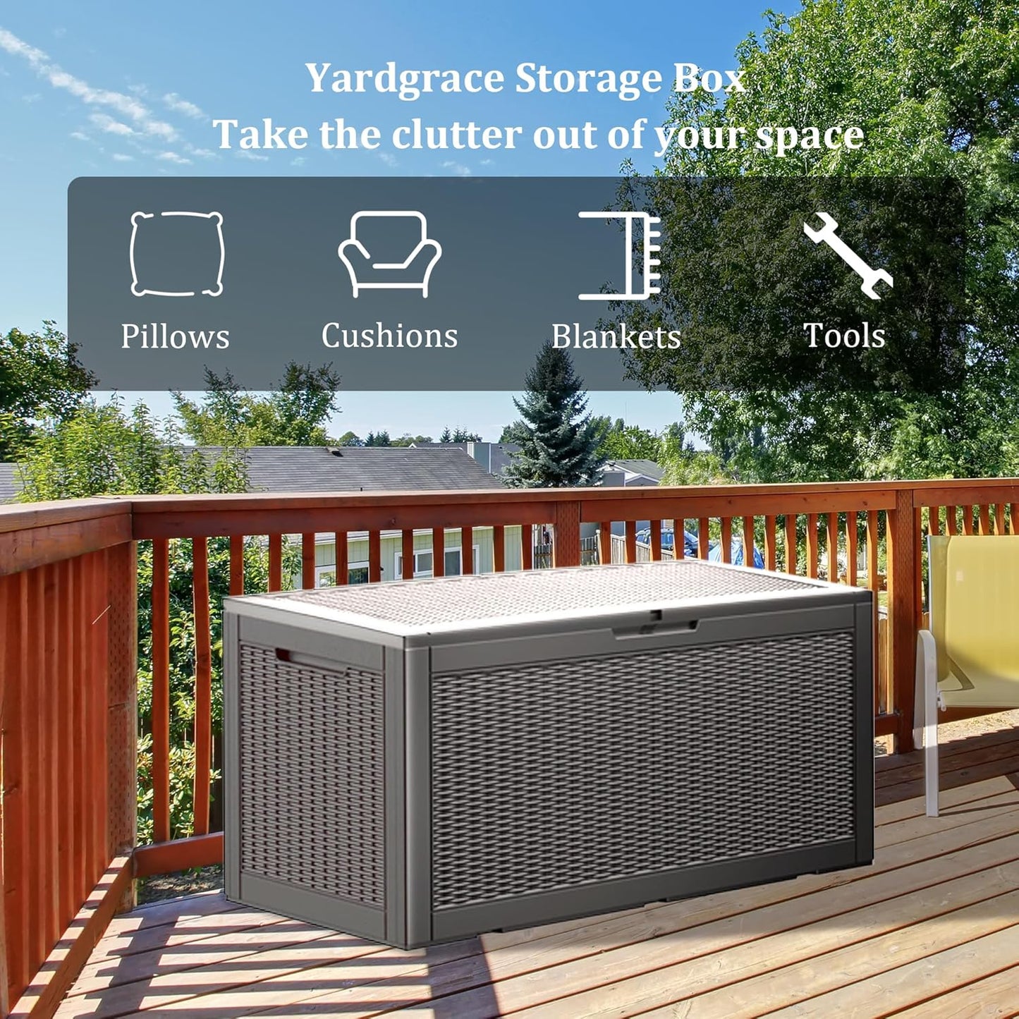 100 Gallon Waterproof Deck Box, Lockable Resin Storage Box for Patio Furniture Cushions Garden Tools and Outdoor Delivery Storage, Coffee-VerdiqueGarden