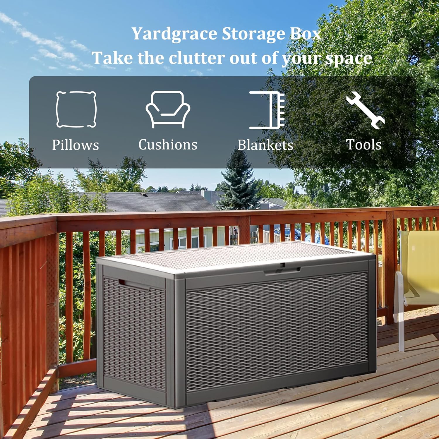 100 Gallon Waterproof Deck Box, Lockable Resin Storage Box for Patio Furniture Cushions Garden Tools and Outdoor Delivery Storage, Coffee-VerdiqueGarden