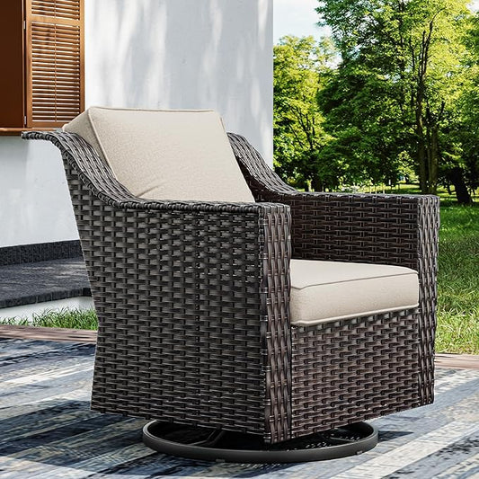 Joyside Outdoor Swivel Chair, Patio Swivel Chairs with Wide Armrest and Thick Cushions, Upgraded Large Size for Backyard, Garden, Poolside-VerdiqueGarden
