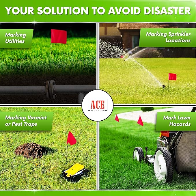 Red Marking Flags 1000 Pack - 4x5x15 Inch Red Flags for Yard - Markers For Lawn, Irrigation, Landscaping, Survey & Sprinkler Head Marking-VerdiqueGarden