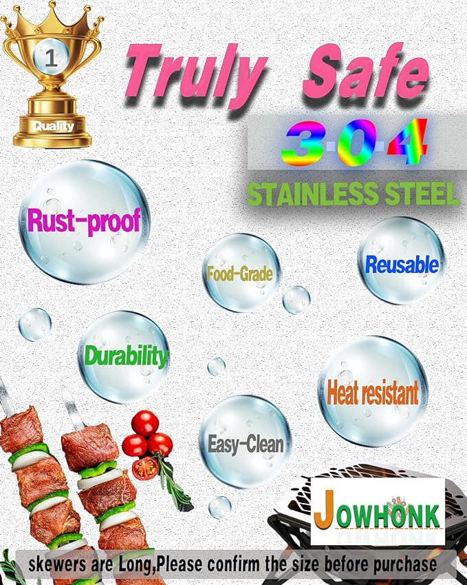 21.5 inch Long Flat Skewers for Kabobs (12 PCS),0.4" Wide 304 Stainless Steel Barbecue Kebab Skewers for Grilling with Wood Handle,Durable for BBQ Metal Kabob Skewer Sticks for Outdoor-VerdiqueGarden