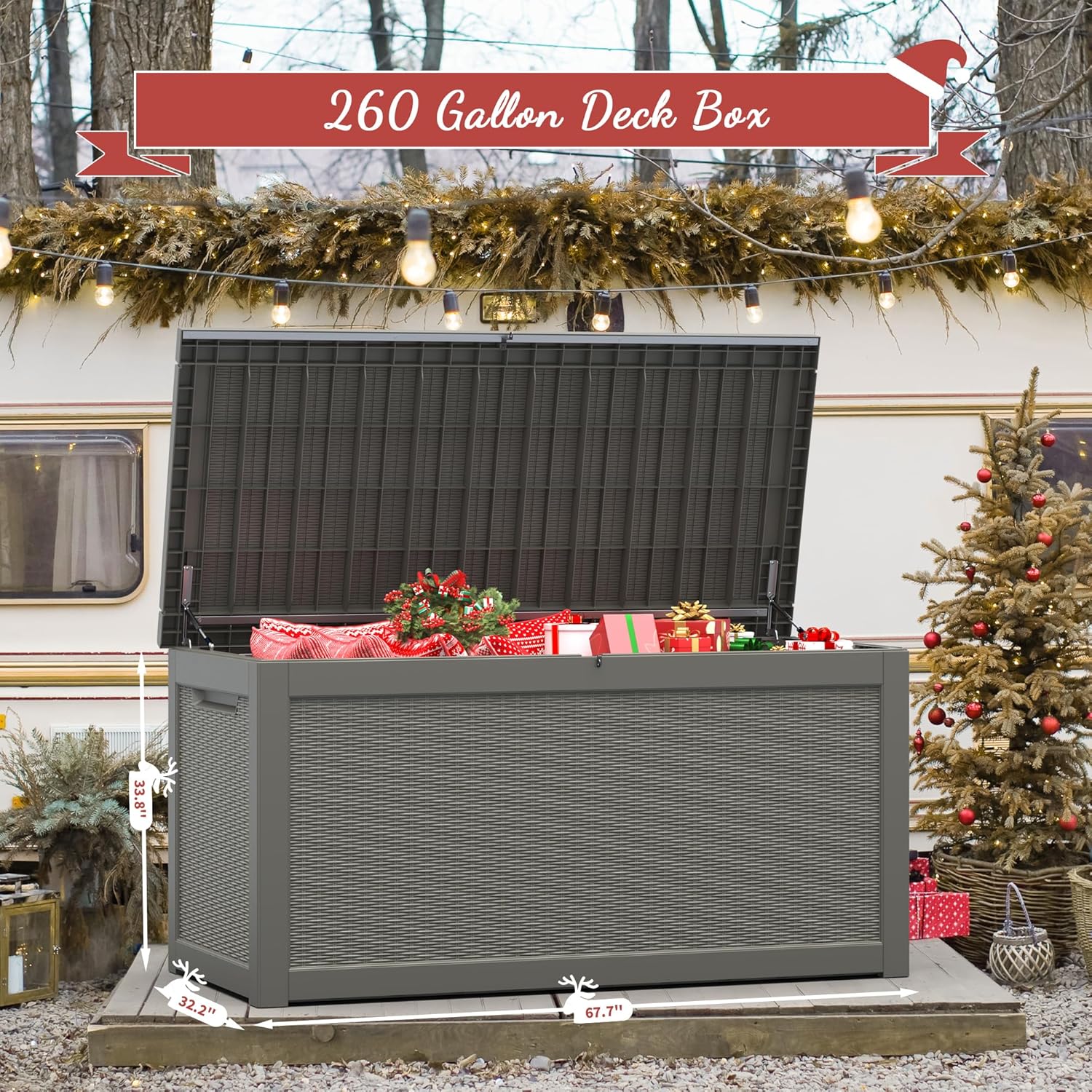 NUNU LAB 260 Gallon Outdoor Storage Box,Resin Large Sturdy Deck Box, Backyard Outside Storage Box Waterproof with Double Wall Panels,Package Delivery Garden Outdoor Hose Storage Bin-VerdiqueGarden