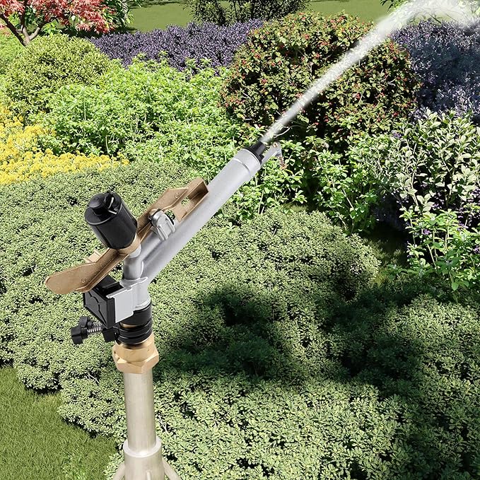 1.5" 360° Adjustable Impact Spray Gun Sprinkler with Nozzle Set, Water Spray Gun Large-Area Agriculture Irrigation Spray Gun Watering Sprinkler for Garden Farm Lawn-VerdiqueGarden