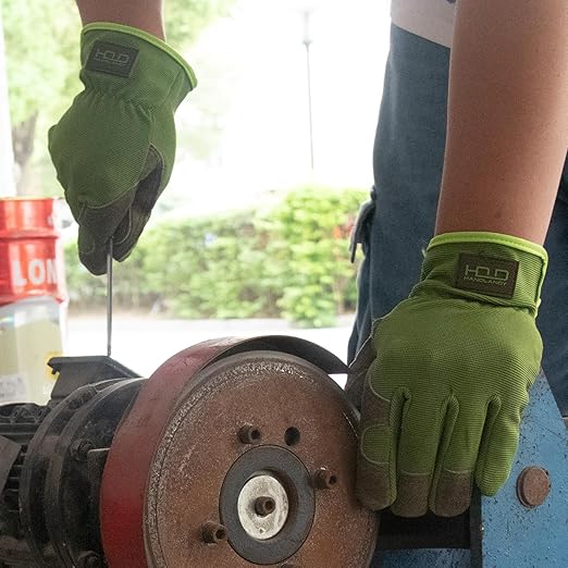 HLDD HANDLANDY Leather Work Gloves for Men & Women, Cowhide Gardening Gloves Utility Work Gloves, Mechanic Construction Driver Gloves (XL, Green)-VerdiqueGarden