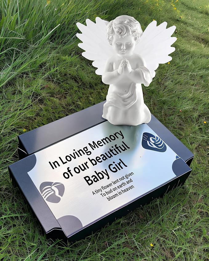 iStatue Solar Praying Cherub Angel Light with Fibre Optic Wings - 7.1'' Sympathy Remembrance Memorial Gift for Grave Ornaments Garden Decor (Kneeling Angel)-VerdiqueGarden