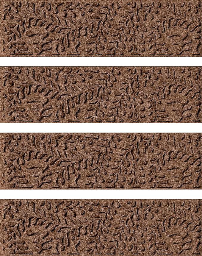 Bungalow Flooring Waterhog Stair Treads (Set of 4) – 8 1/2 x 30 Inches, Durable,Water-Trapping, Indoor/Outdoor Floor Covering, Boxwood Collection – Made in USA, Dark Brown