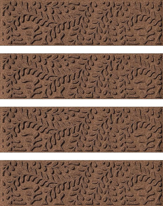 Bungalow Flooring Waterhog Stair Treads (Set of 4) – 8 1/2 x 30 Inches, Durable,Water-Trapping, Indoor/Outdoor Floor Covering, Boxwood Collection – Made in USA, Dark Brown