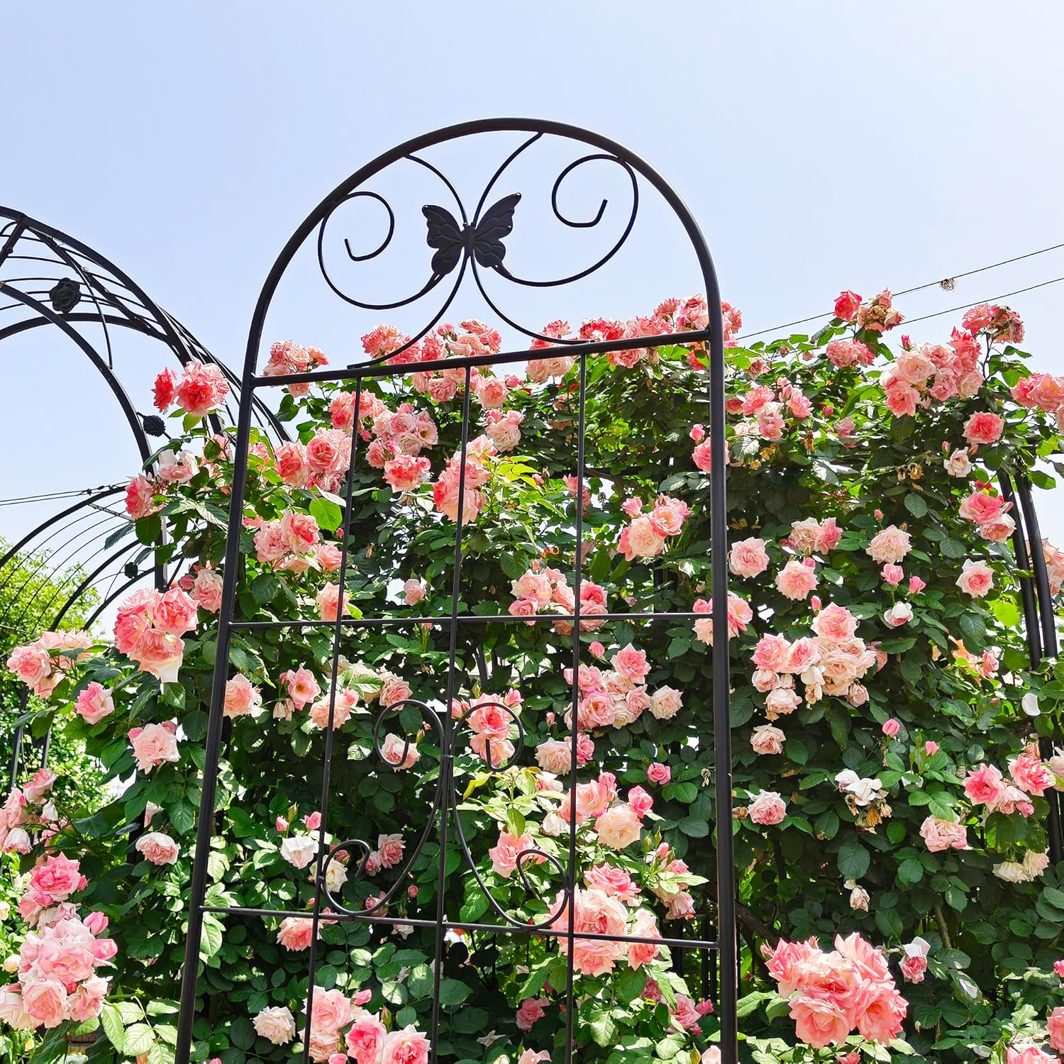 6 Pack Metal Garden Trellis 87" Tall for Climbing Plants Garden Fence Rustproof Outdoor Trellis Support Roses Flower Lawn, Black 7.2FT-VerdiqueGarden