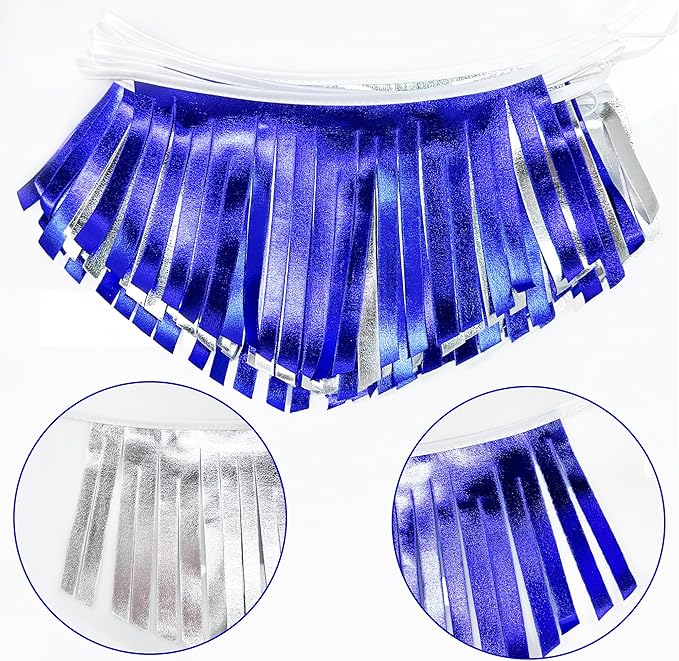 Royal Blue Silver Tassel Banner Metallic Fabric Pennant Bunting Flag for Graduation Birthday Retirement Bachelorette Engagement Wedding Bridal Shower Navy Nautical Ahoy Achor Party Decoration Supplies-VerdiqueGarden