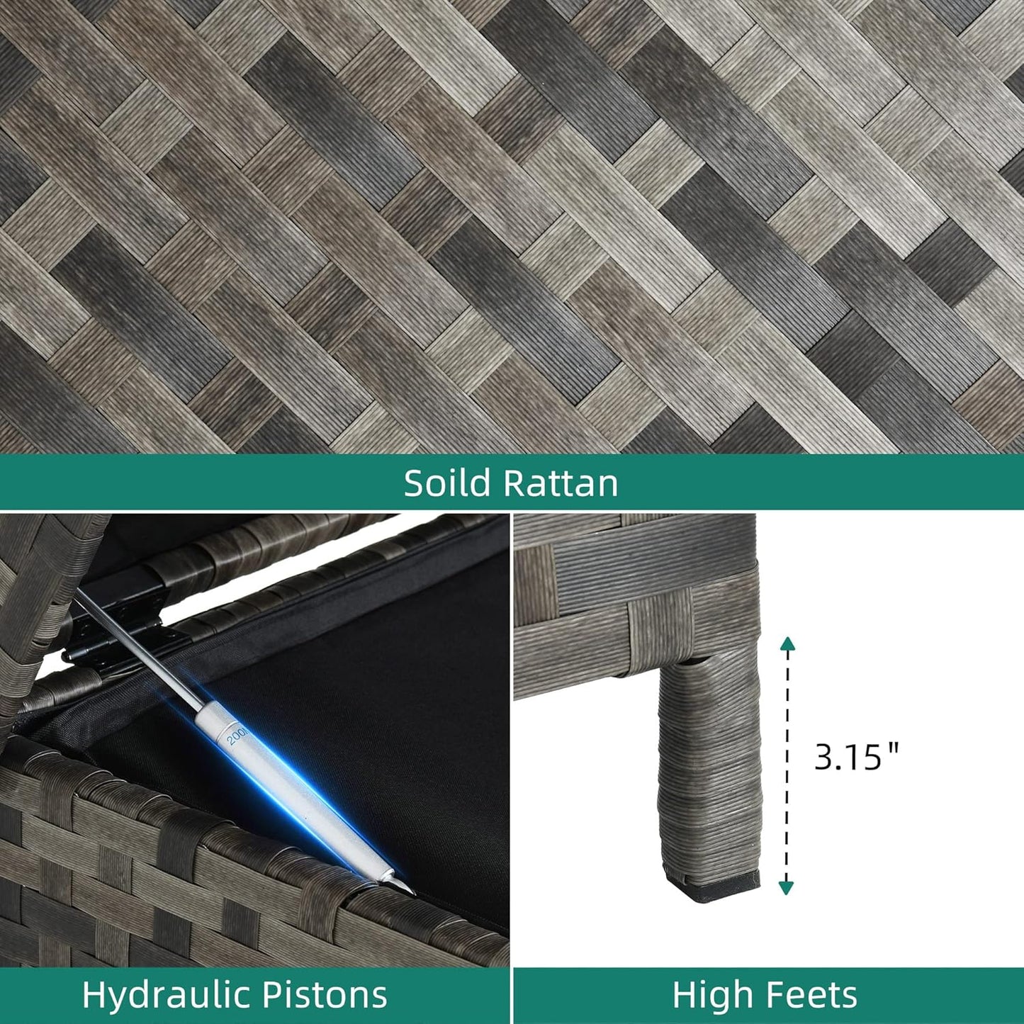 YITAHOME 230 Gallon Deck Box, XXL Wicker Outdoor Storage Box, All-Weather Storage Organizer for Patio Furniture, Outdoor Cushions, Pool Storage and Garden Tools (Grey)-VerdiqueGarden