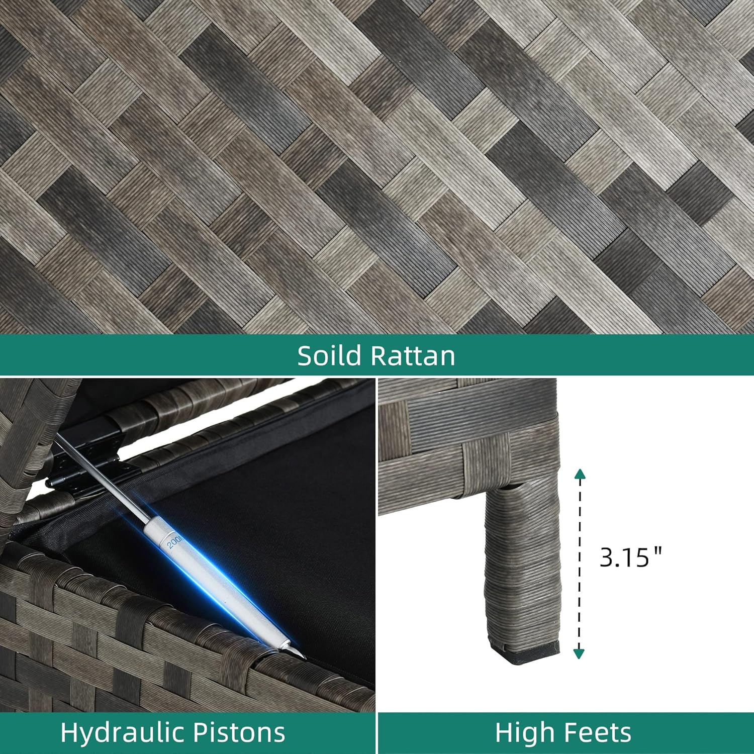 YITAHOME 230 Gallon Deck Box, XXL Wicker Outdoor Storage Box, All-Weather Storage Organizer for Patio Furniture, Outdoor Cushions, Pool Storage and Garden Tools (Grey)-VerdiqueGarden